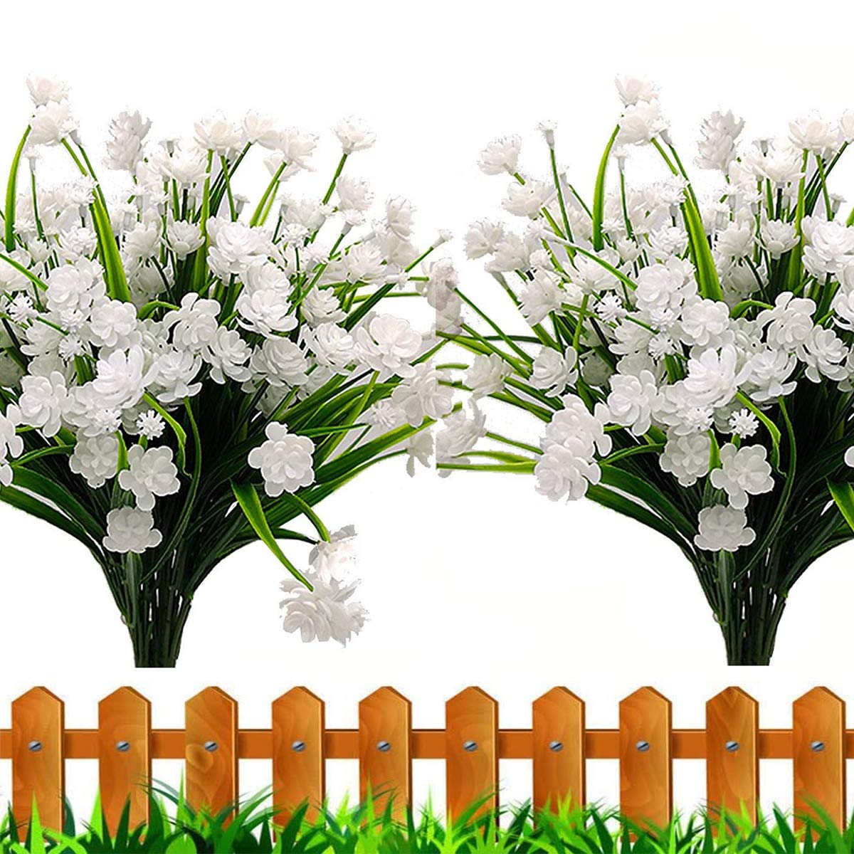Leixi White Artificial Flowers, 6Pcs Fake Outdoor Uv Resistant Plants Faux Plastic Greenery Shrubs Indoor Outside Hanging Planter Home Kitchen Office Wedding Garden Decor (White)