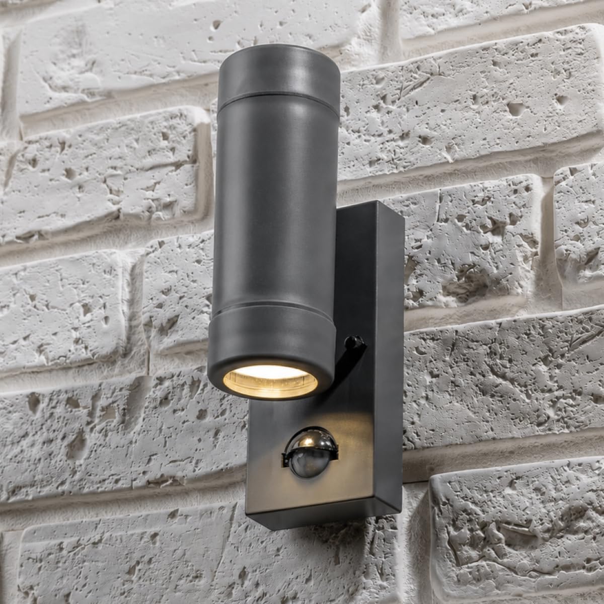 CGC Lighting Outdoor Outside Wall Light Grey Up and Down Motion Sensor PIR Porch Garden(Dark Grey Double Spotlight with Motion Sensor)