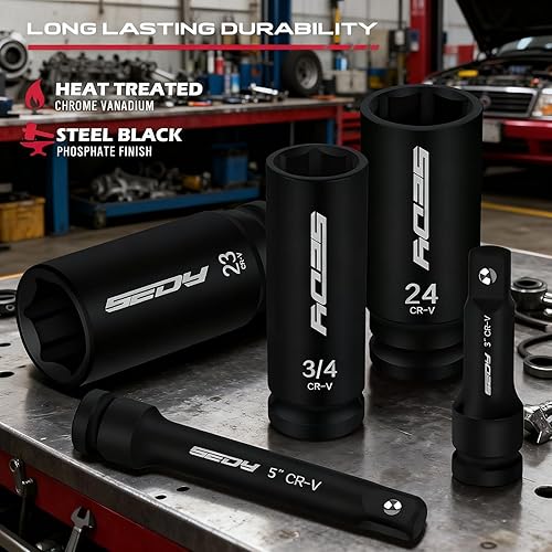 Miniatura 22 de Juego de 49 bocallaves de impacto SAE y métricas con barras de extensión: para una llave de impacto de alta durabilidad
