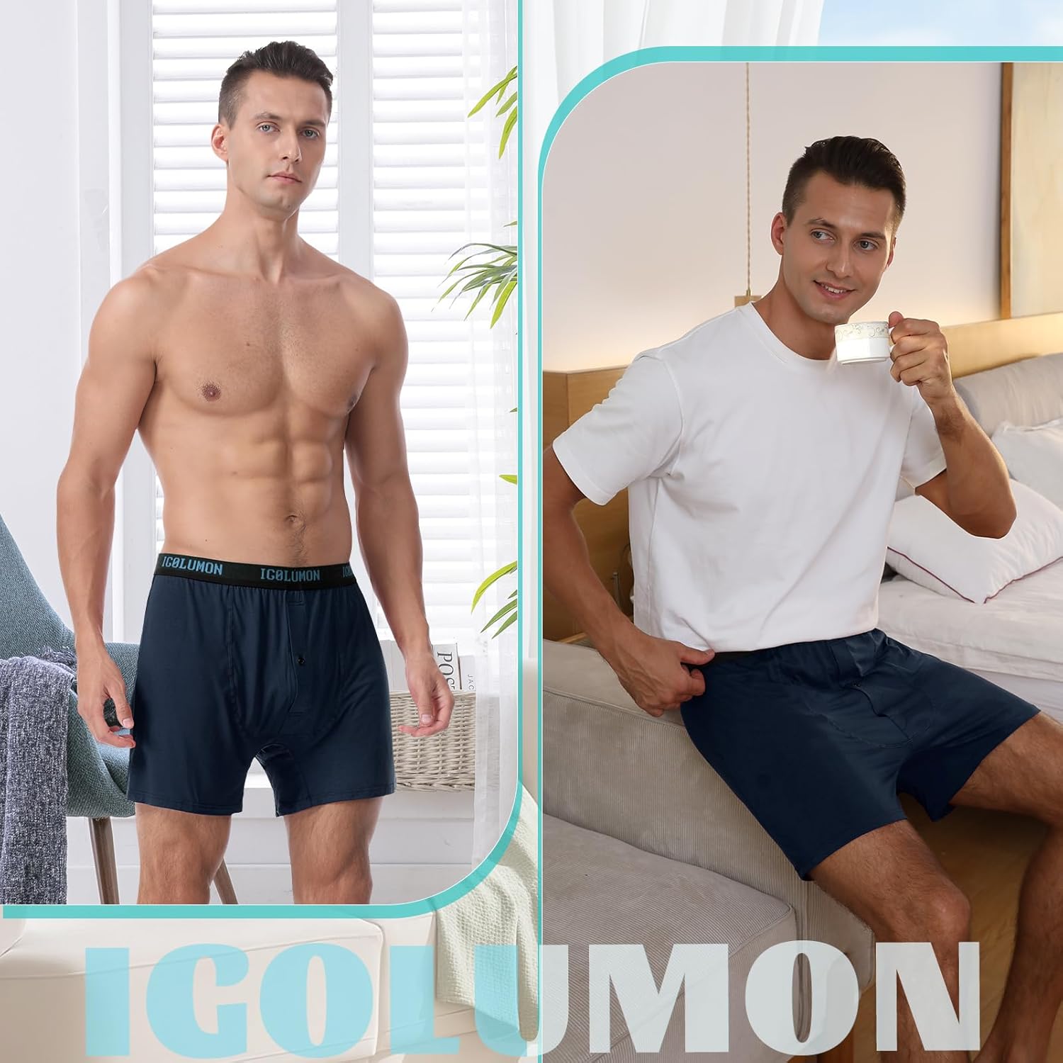 IGOLUMON Mens Underwear, Relaxed Fit Boxer Shorts 6 Pack, Bamboo Rayon Boxers for Men, Classic Boxer Shorts Button Fly - Image 6