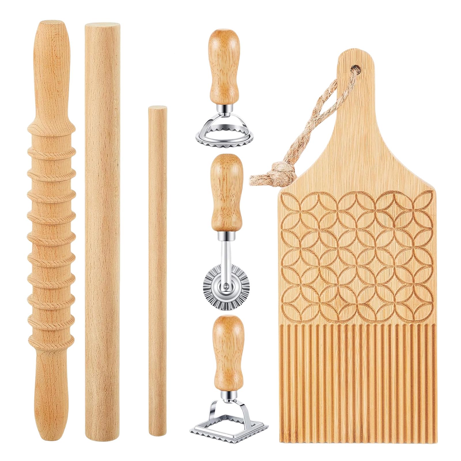 TFAOYS Practical Gnocchi Maker Set Featuring Wood Board and Rolling Pin Wood Gnocchi Board Suitable for Pastas Enthusiasts Ravioli Stamp