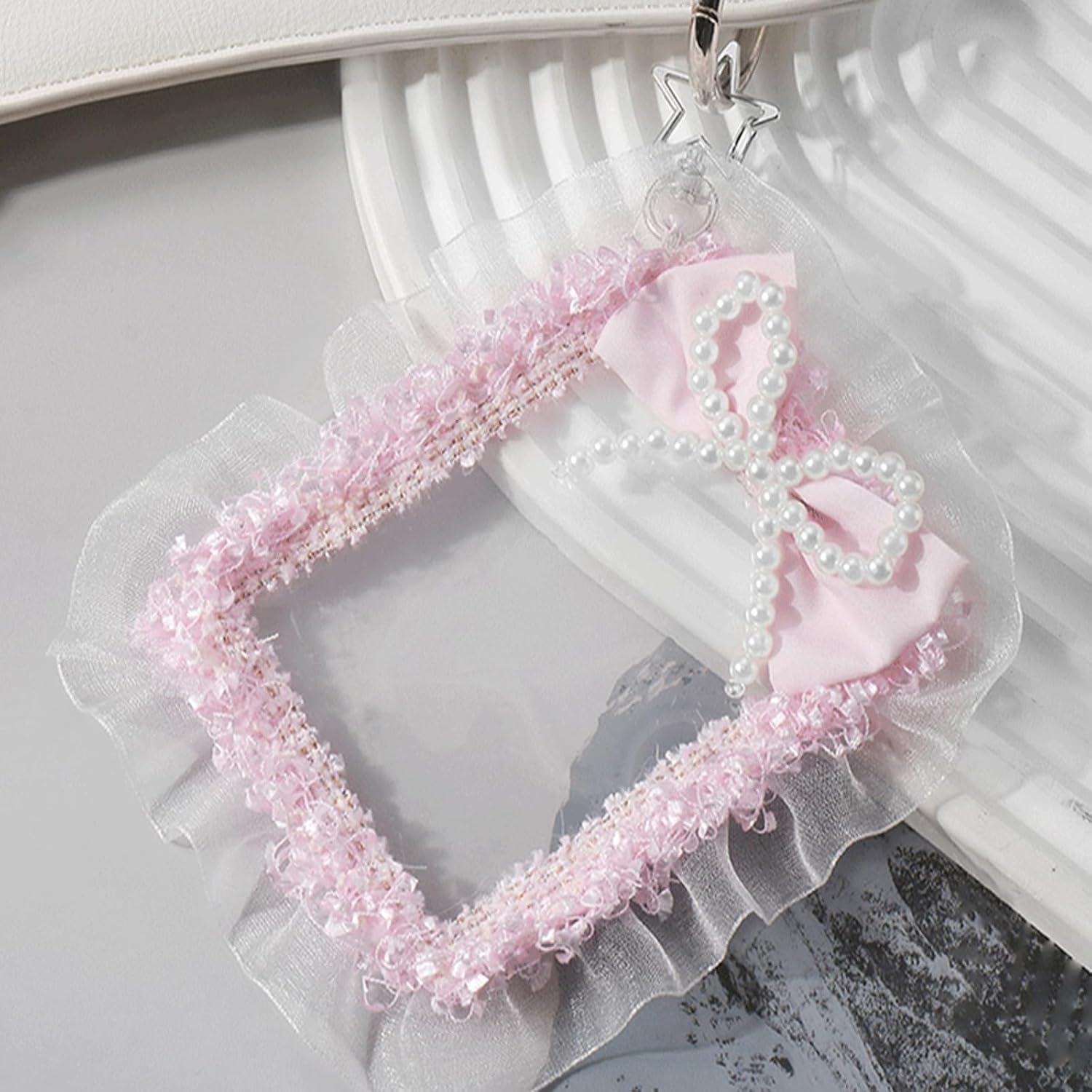 Korean Popular Music Photocard Holder with Keychain Lace Photo Card Sleeve Identity Credit Protector Photocard with Keychain image 3