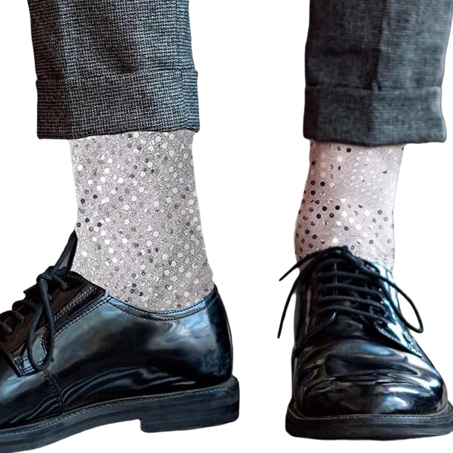 FEESHOW Silver Sequin Costume Socks Sparkle Dance Party Silver Sequined Shiny Sock Cover for Men Women
