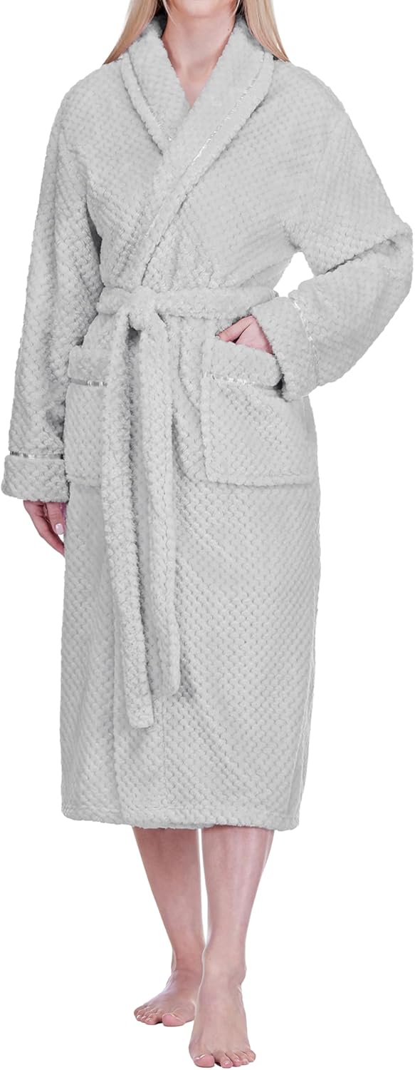 PAVILIA Women Plush Fleece Robe, Soft Textured Bathrobe, Lady Cozy Spa Long Robe