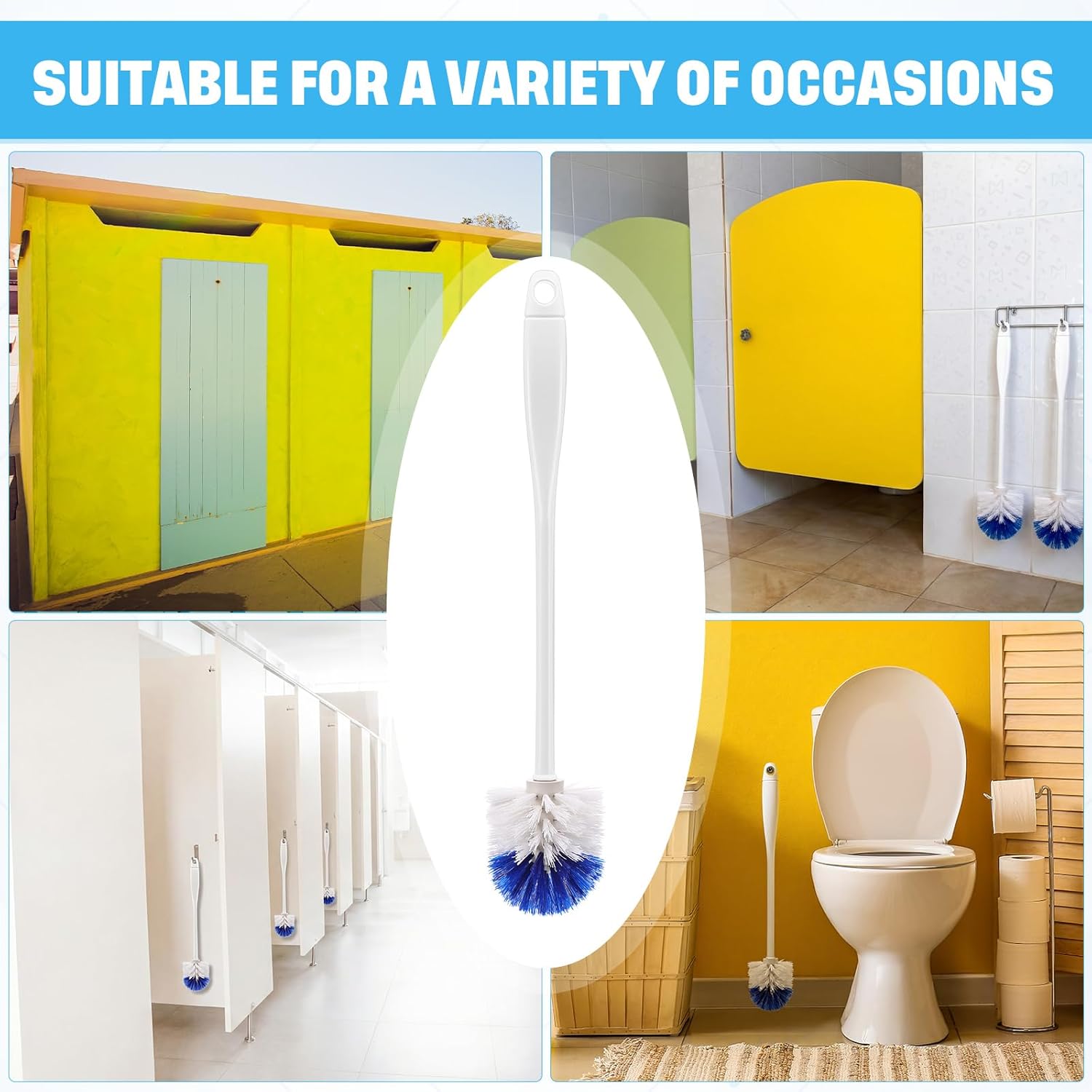 24 Pcs 18 Inch Toilet Brush Toilet Bowl Cleaner Brush Bathroom Long Plastic Handled Cleaning Scrubber with Hook Hole for Household Bathroom Cleaning Supplies(Flat Handle)