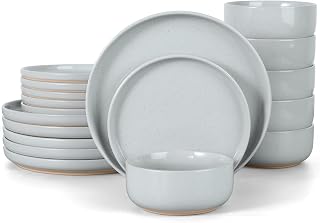 LIANYU Porcelain Dinnerware Set for 6, 18PCS Elegant Plates and Bowls Set with Stackable Design, Highly Chip and Scratch Resistant, Dishwasher Safe, Glacier Gray
