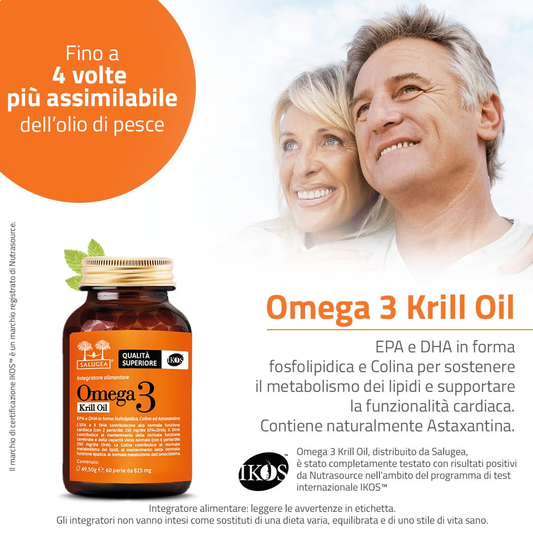 OMEGA 3 KRILL OIL Sangea – 100% naturelle à base d'huile de Krill Antarctique avec Coline et Astaxantine – EPA et DHA hautement assimilables – 60 perles – Flacon en verre foncé pharmaceutique