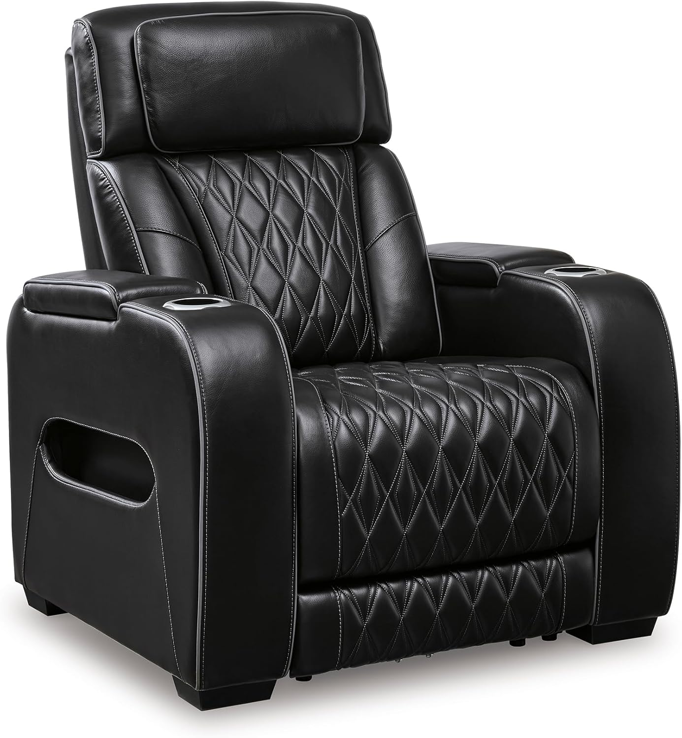 Ashley Boyington Black Leather Power Recliner: Adjustable Headrest, Air Massage, USB Port, Cup Holders