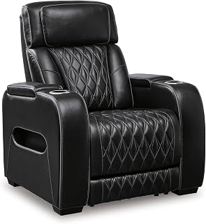 Ashley Boyington Black Leather Power Recliner: Adjustable Headrest, Air Massage, USB Port, Cup Holders