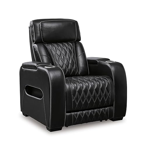 Boyington Contemporary Leather Upholstered Power Recliner with Adjustable Headrest, Heat