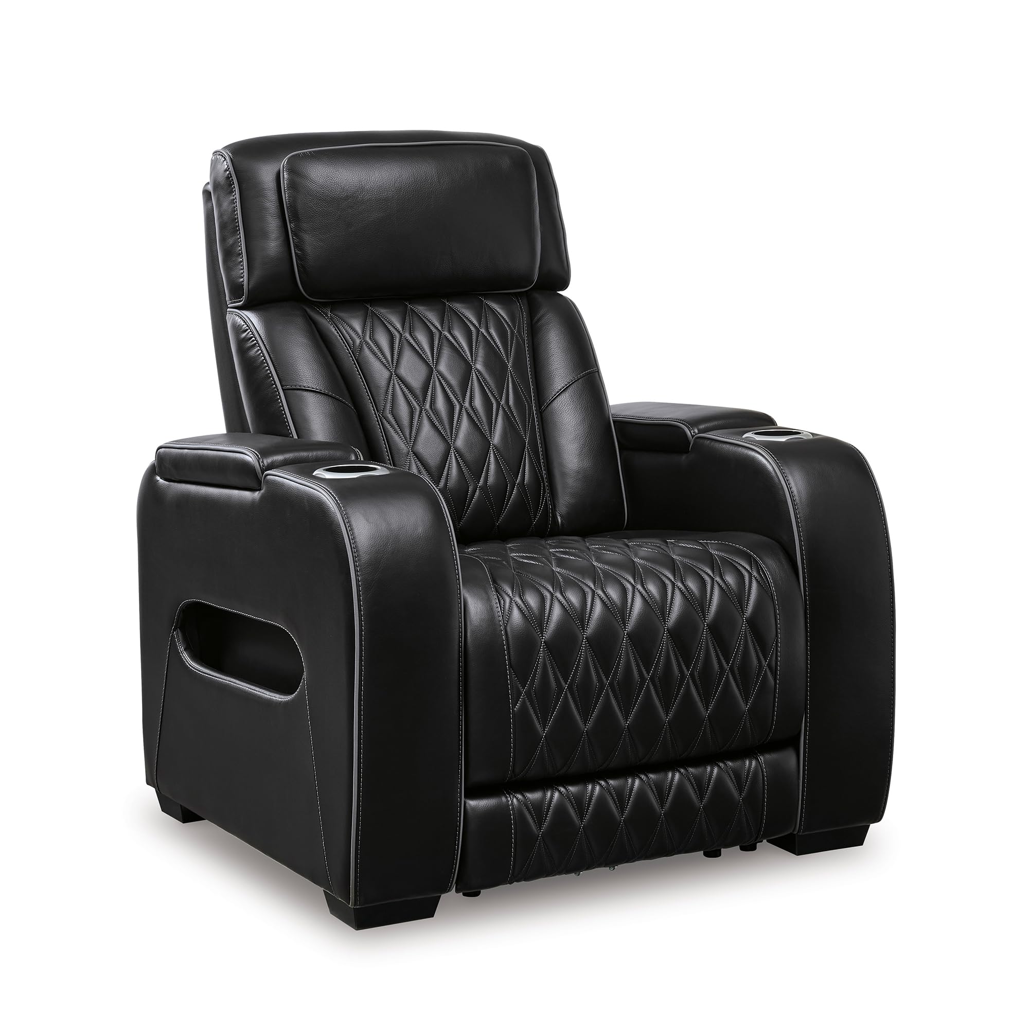 Signature Design by Ashley Boyington Contemporary Leather Match Power Recliner with Adjustable Headrest, Cup Holders, USB Port and Air Massage System,