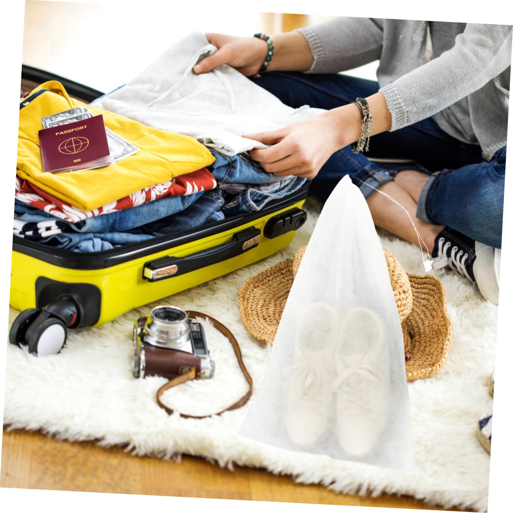 Baluue Borsa per Scarpe da Viaggio Non Tessuto Bianco 50 Pezzi per Organizzazione Comoda e Traspirante per Conservare Pantofole e Scarpe da Trekking