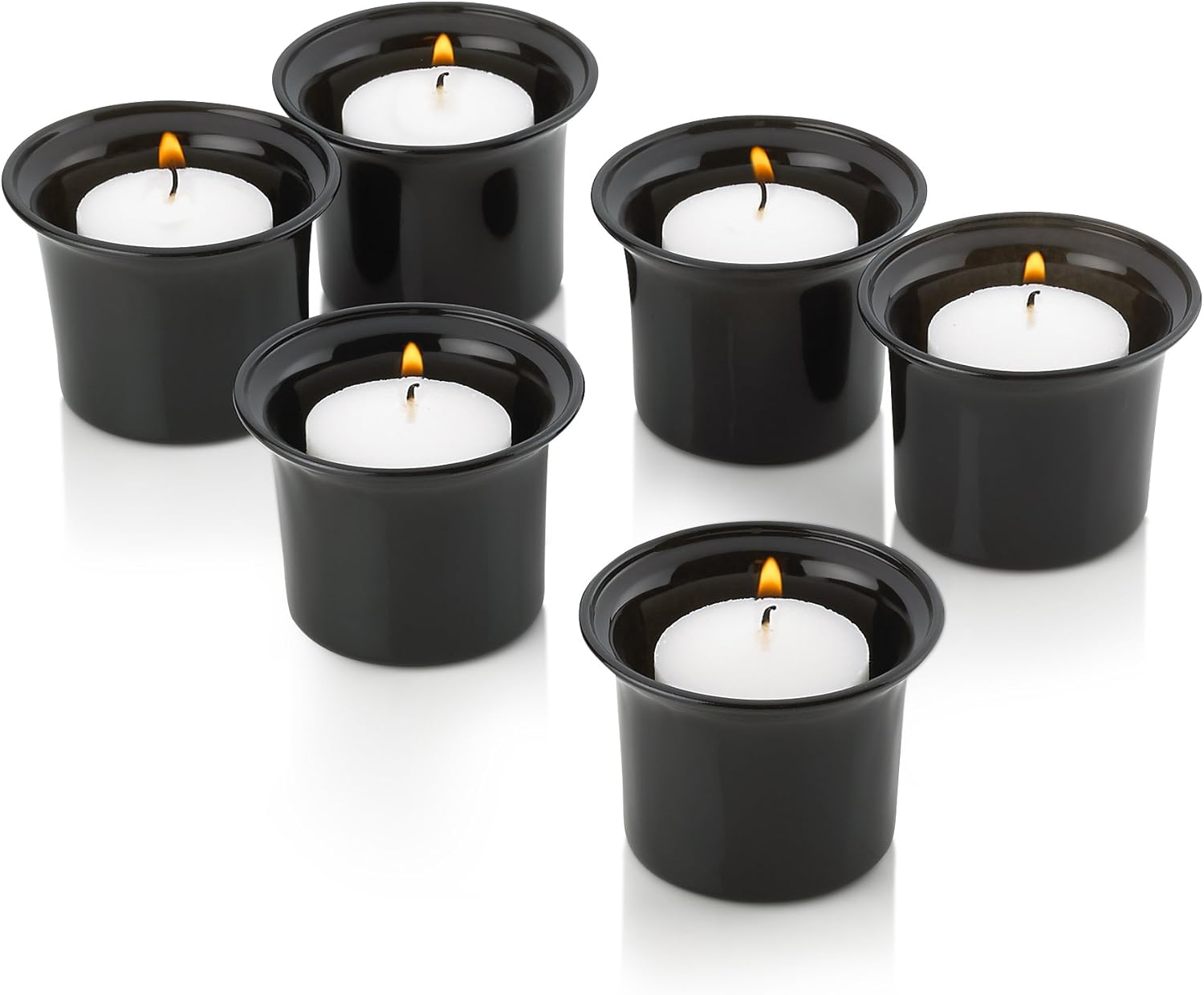 Black Glass Lip Votive Candle Holders with White Jasmine