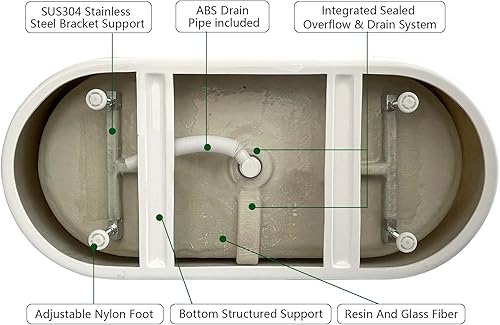Miniatura 6 de Bañera independiente de acrílico de 55 pulgadas con desbordamiento ranurado lineal y drenaje desplegable antiobstrucción, diseño ergonómico con