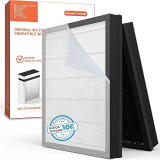 2 Pack KOIOS K03 Genuine H13 HEPA Air Purifier Replacement Filter | Washable Pre-Filter for Home Pets Large Room up to 2400 Sq Ft, Activated Carbon, Wildfire Pollen Dander Smoke Pet Hair Dust