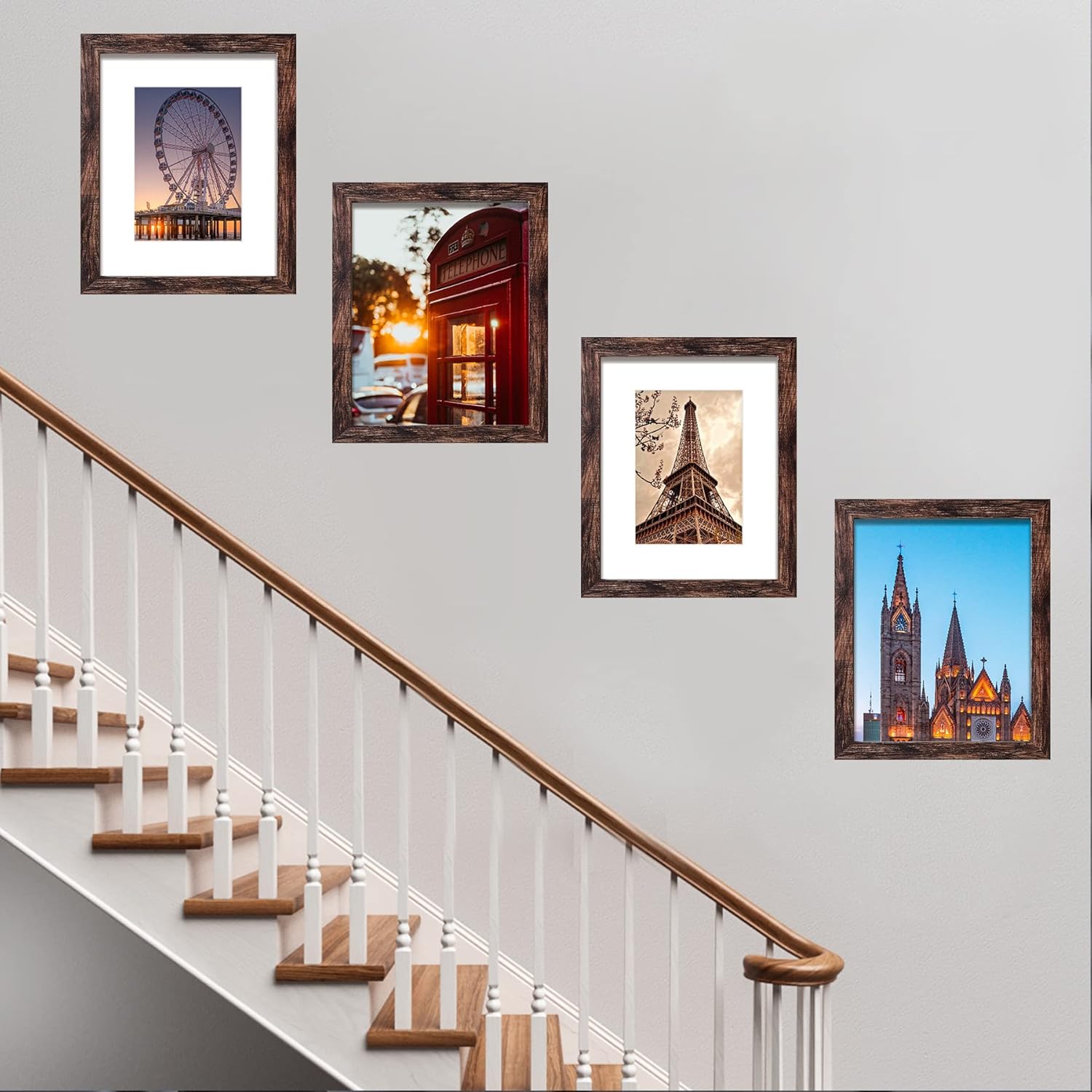 BESCRCL 8x10 Picture Frame Brown Set of 6, Display Pictures 5x7 with Mat or 8x10 Without Mat for Wall Mounting or TableTop - Image 3