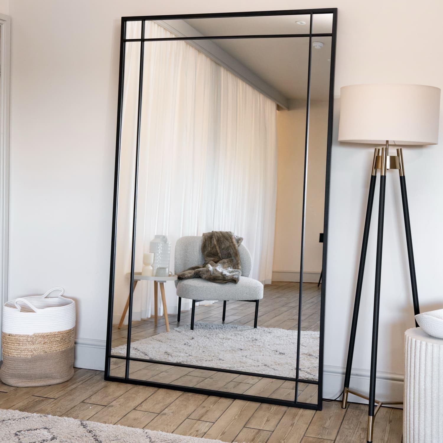 B&Q - Jōbū Jobu HomeAimiFull Length Black Metal Rectangle Window Mirror200Cm X 120Cm