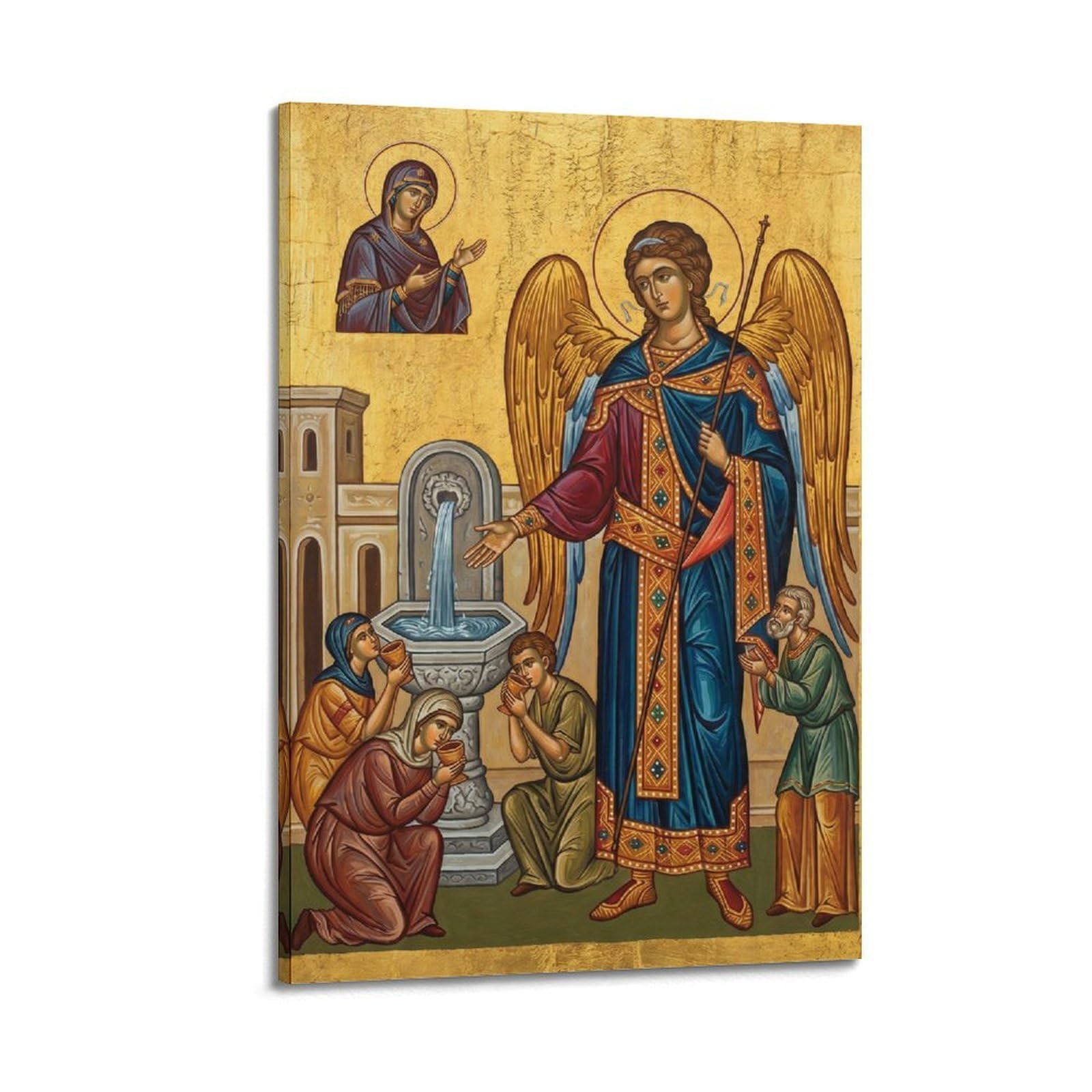 OKNGB Religious Bible Poster Archangel St Michael Healing Spring Decorative Painting Canvas Art Picture 16x24inch(40x60cm)