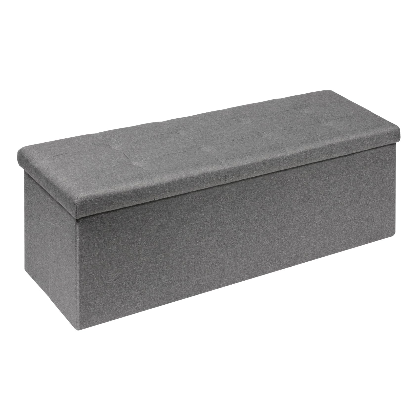 Bonlife Large Ottoman Storage Box with Lid,Folding Toy Chest Boxes Bedroom End of Bed Storage Bench Footstools for Living Room,Grey,110x38x38cm