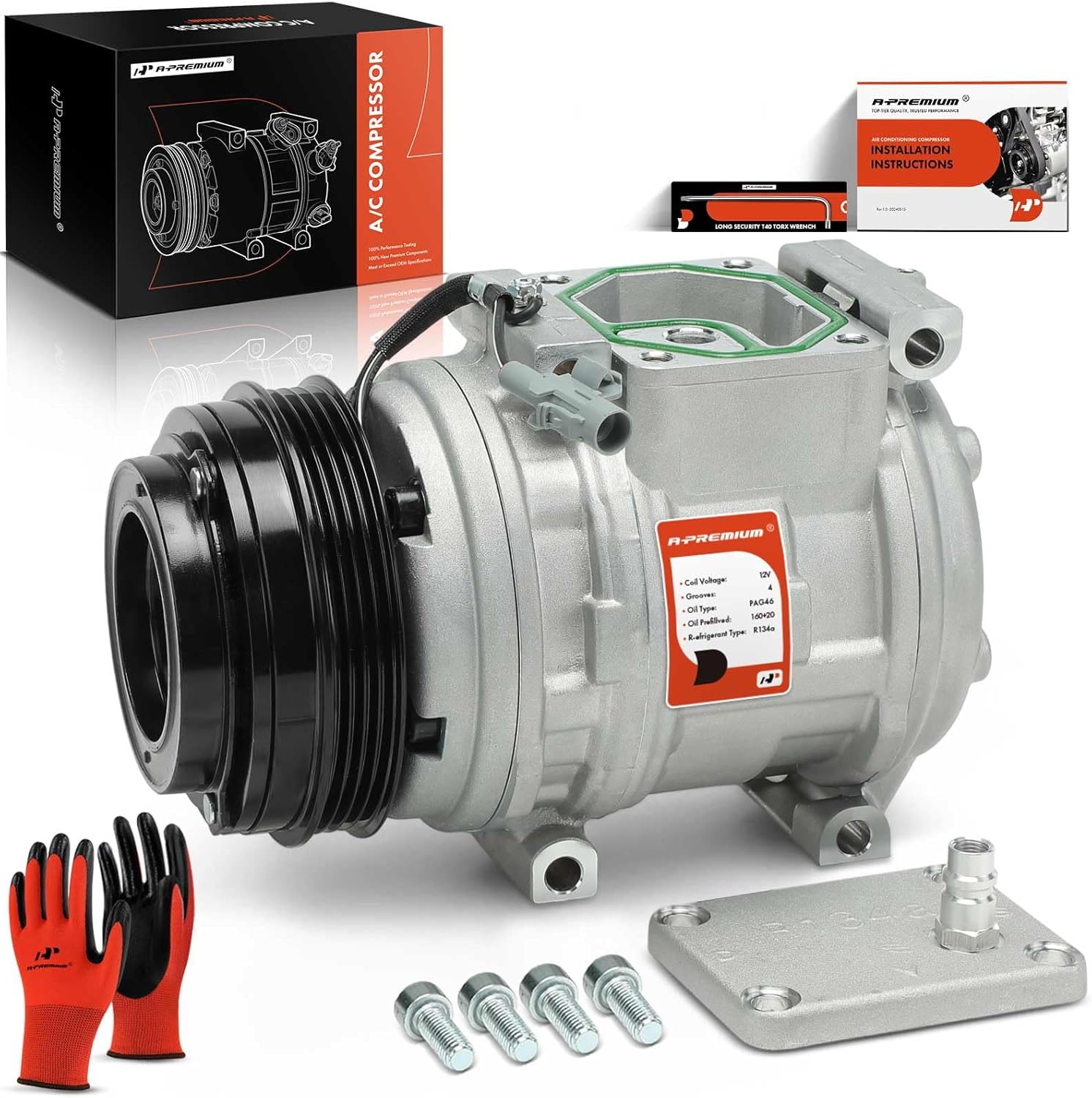 A-Premium A/C Compressor with Clutch Compatible with Toyota Tacoma 1995-2004, T100 1994-1998, 2.4L 2.7L