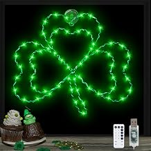 St Patricks Day Lights, 14.5" Shamrock Lights St Patricks Day Decoration Window Lights Green Light USB Operated with Remote 8 Modes, St Patricks Day Party Decor Shamrock Decoration