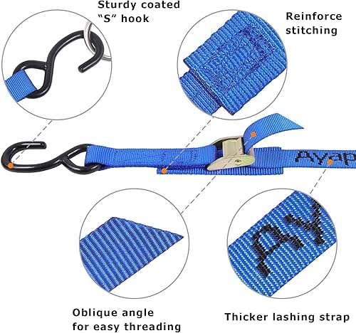 Miniatura 21 de Ayaport Correas de amarre con hebilla de leva de 6 pies y 2200 libras de resistencia a la rotura con ganchos en S para motocicleta, kayak