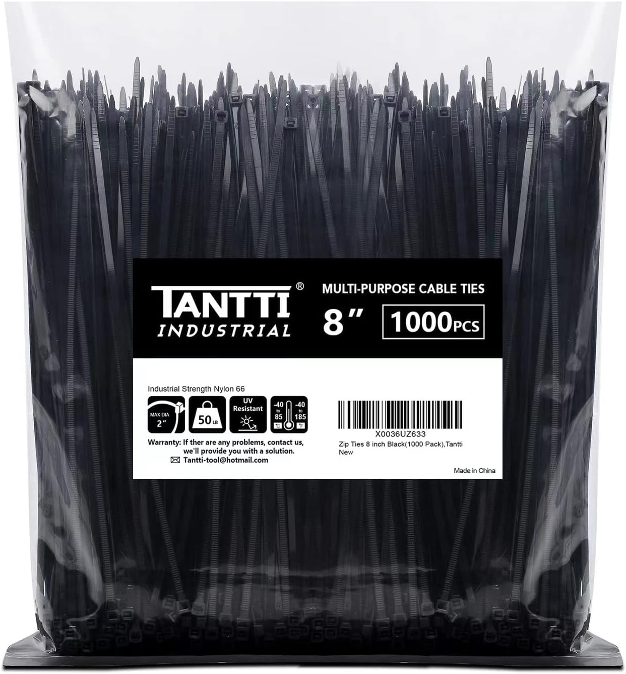 Zip Ties 8 inch Black Zip Ties 1000 Pack, Wire Ties with