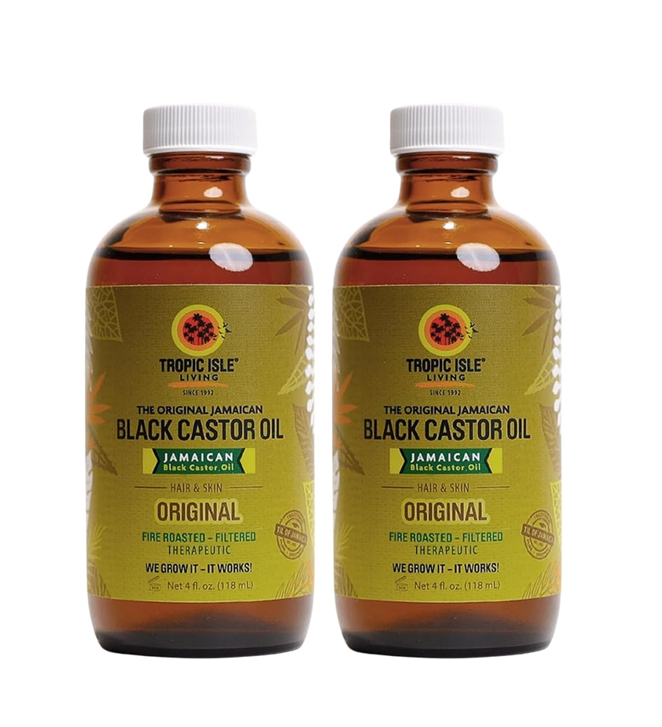 Tropic Isle Living 2x Jamaican Black Castor Oil for Hair Growth 4 oz All-Purpose for Hair Strength, Skin Moisture, Hot Oil & Beard Care – Gift Set (2 Items)