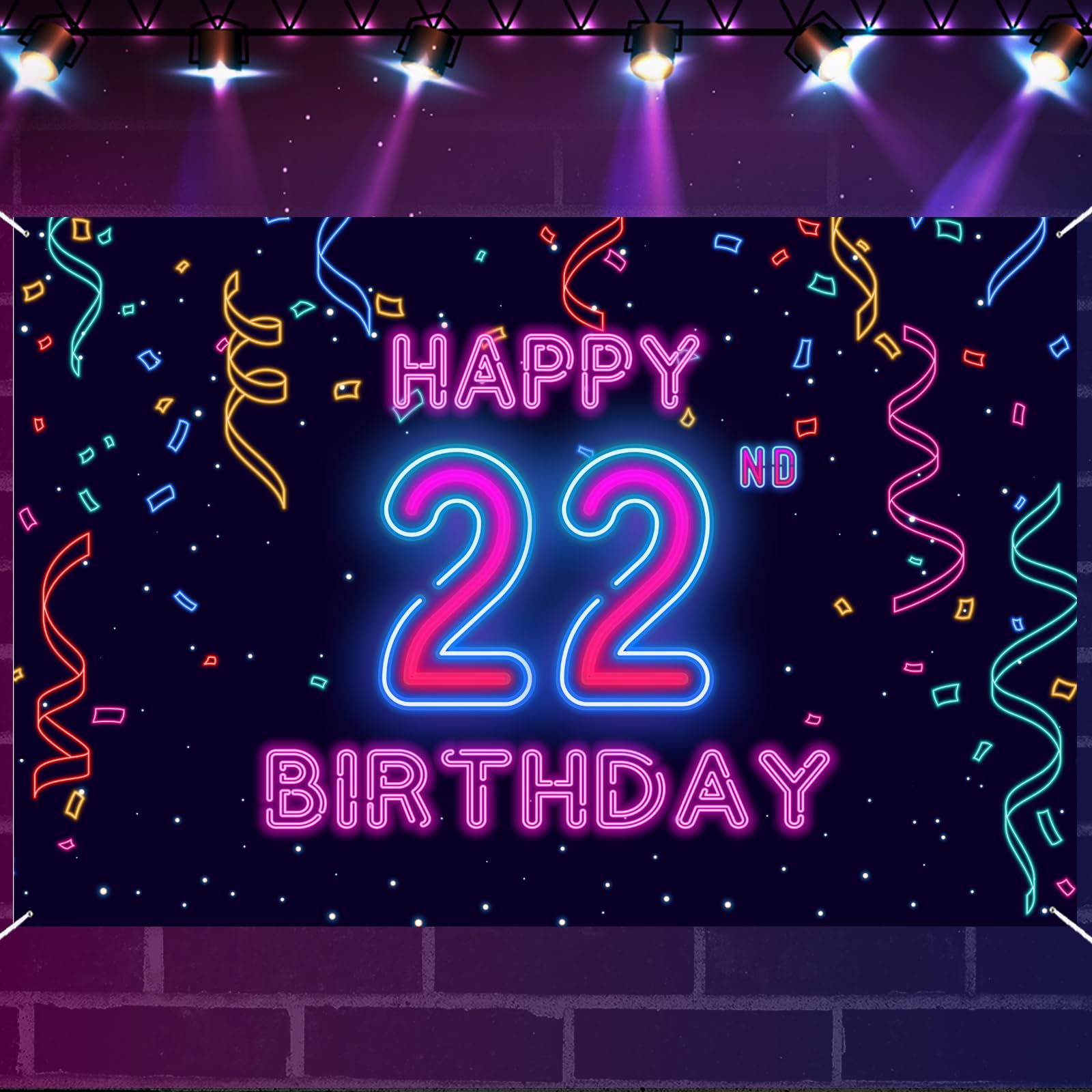 22nd Neon Glow Happy Birthday Banner Let’s Glow Banner Backdrop Decorations for Girls Boys Women Men Cheer to 22 Years Neon Themed Birthday Party
