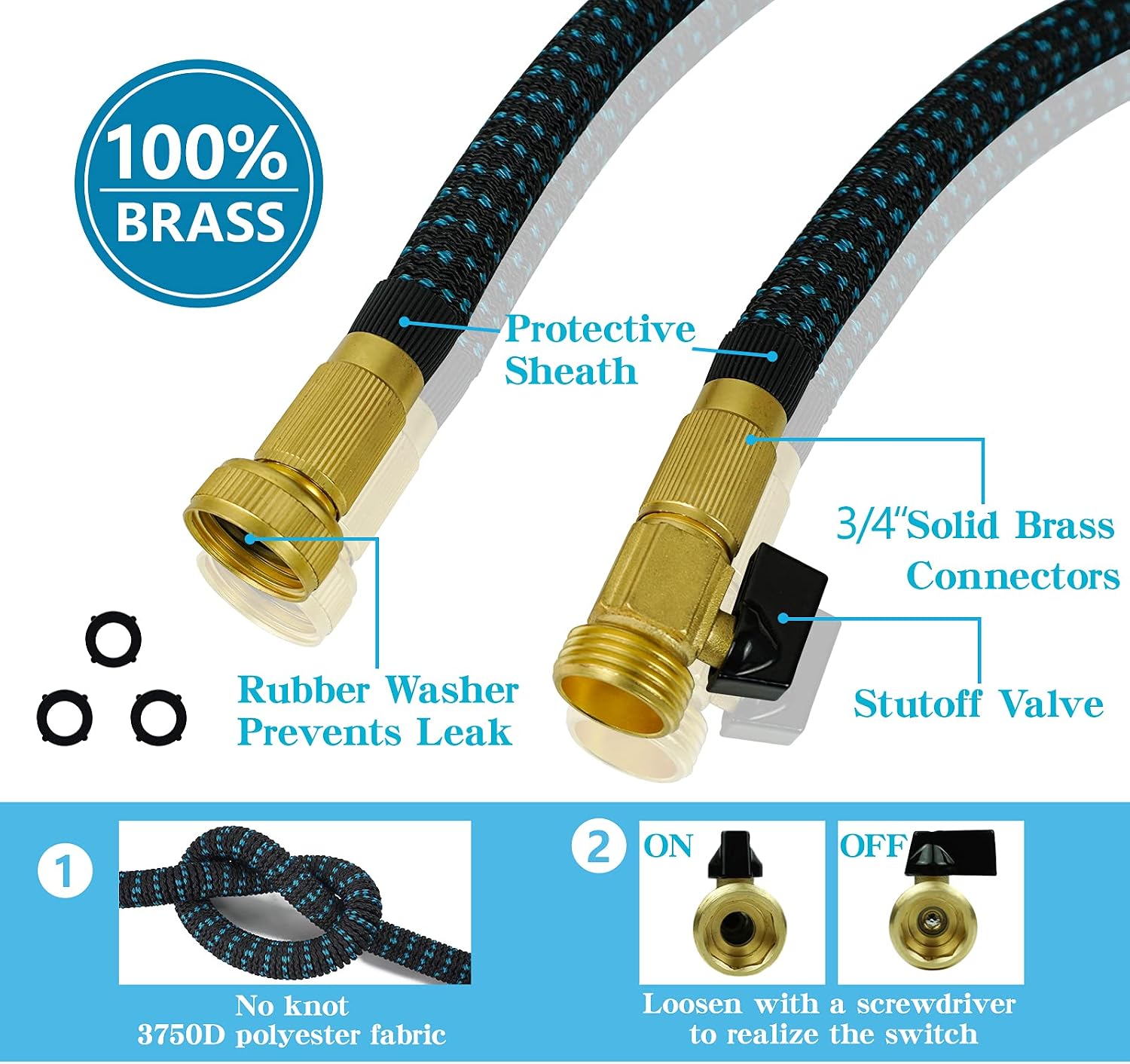 Expandable Garden Hose 50FT - Flexible Water Hose with 10 Function Spray Nozzle, 3750D & 3/4 Inch Solid Brass Connectors - Lightweight Expanding Hose - Best Choice for Watering and Washing