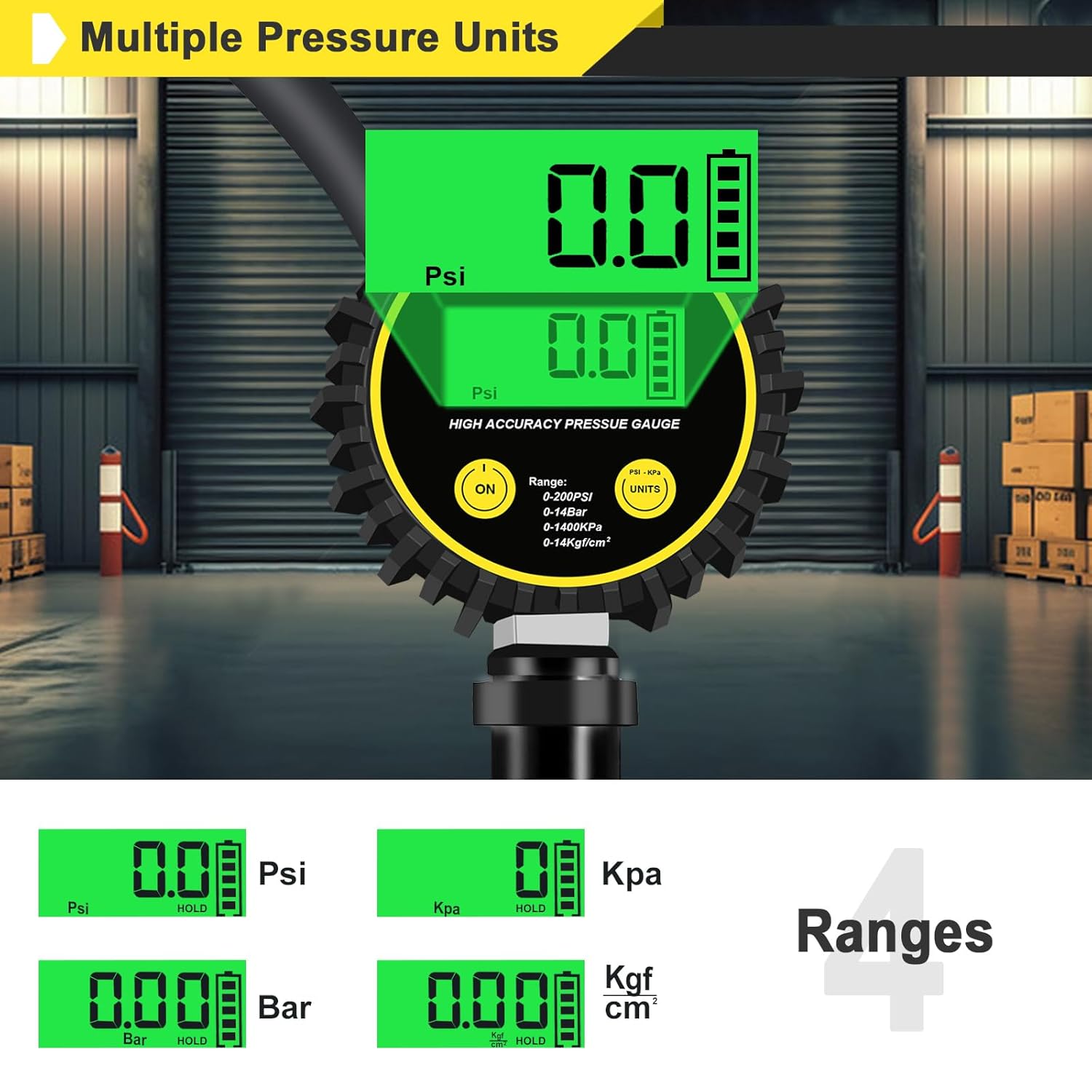 Digital display showing multiple pressure units