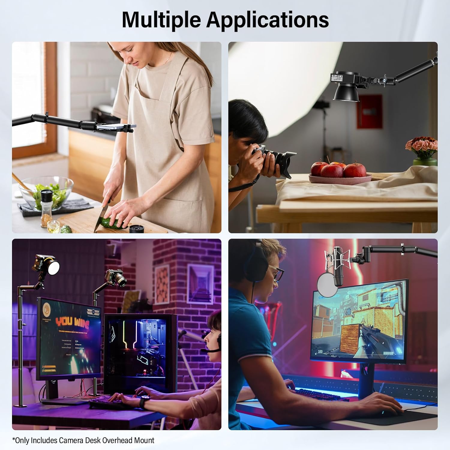 SIRUI 40" Overhead Desktop Mount w C-clamp, Heavy Duty Articulating Arm Camera Desk Mount, Flexible Magic Arm w Dual Ball Head, Boom Arm for Action Camera Ring Light Microphone Webcam Phone, AM-DK01