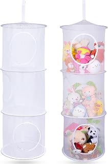 Basumee Stuffed Animals Net or Hammock 2 Pcs Stuffed Animals Storage Toy Net Hammock for Plushies Storage Organizer Mesh Kids Girls Room Decor, White, 3 Tiers