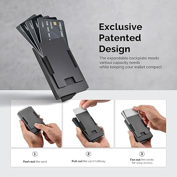 Mens Wallets RFID Blocking, Pop Up Credit Card Holder 10-20 Cards, Minimalist Slim Wallet with Cash Coin Pocket, Metal Durable Expandable Backplate Smart Wallet for Men, Mens Gift, Black