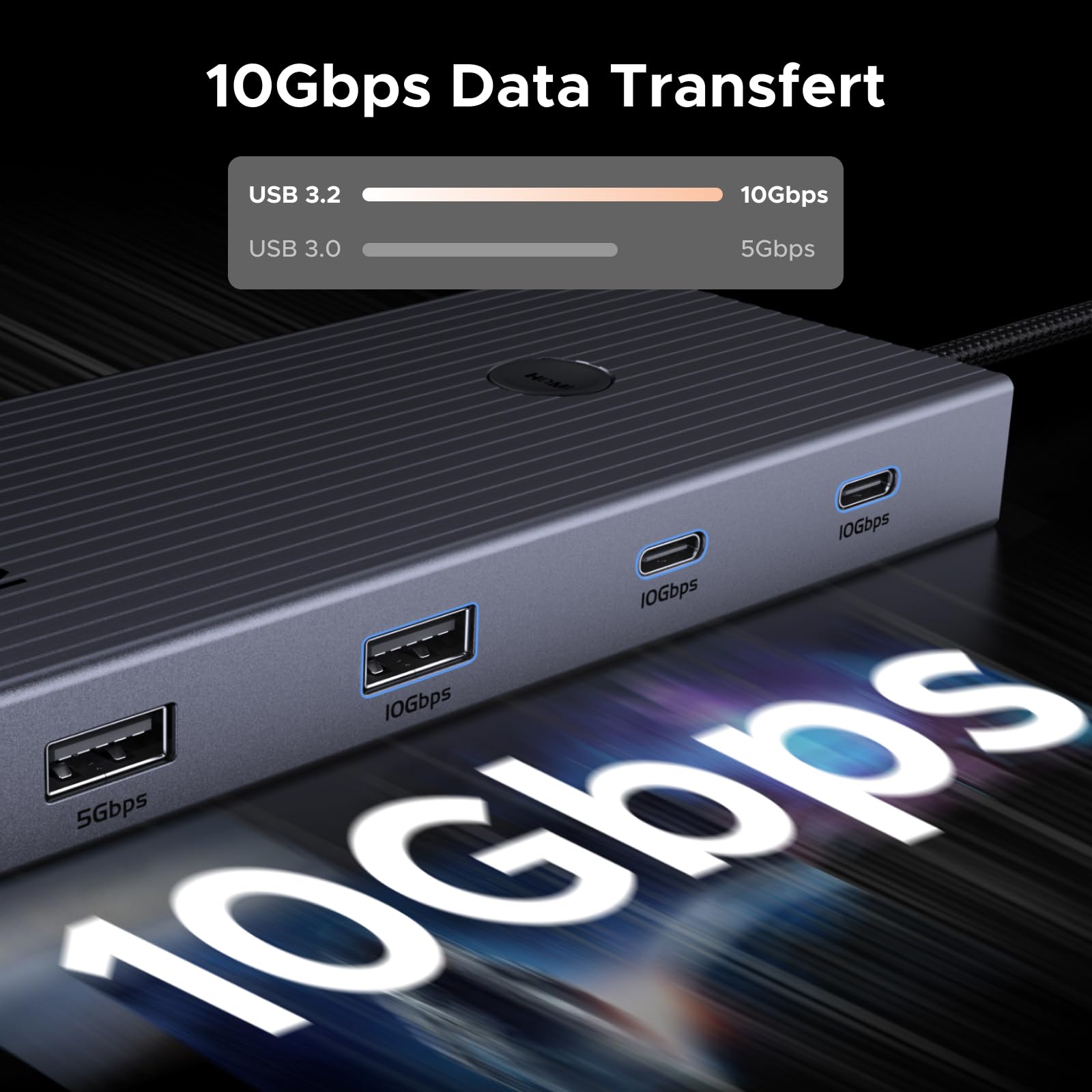 UGREEN Revodok Pro 1091 10Gbps Hub USB C Ethernet Gigabit HDMI 4K 60Hz Lecteur de Carte SD TF PD 100W 9 en 1 Dock USB C Compatible MacBook iPad Air iPhone