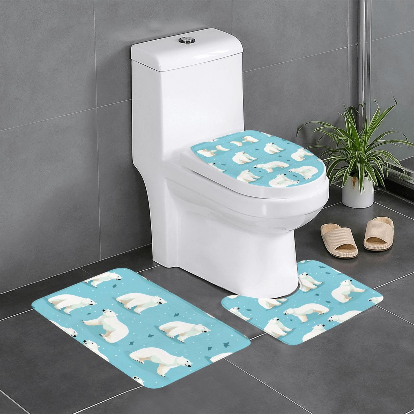 Tapis de salle de bain antidérapant Polar Bear lot de 3 pour éviter les glissades
