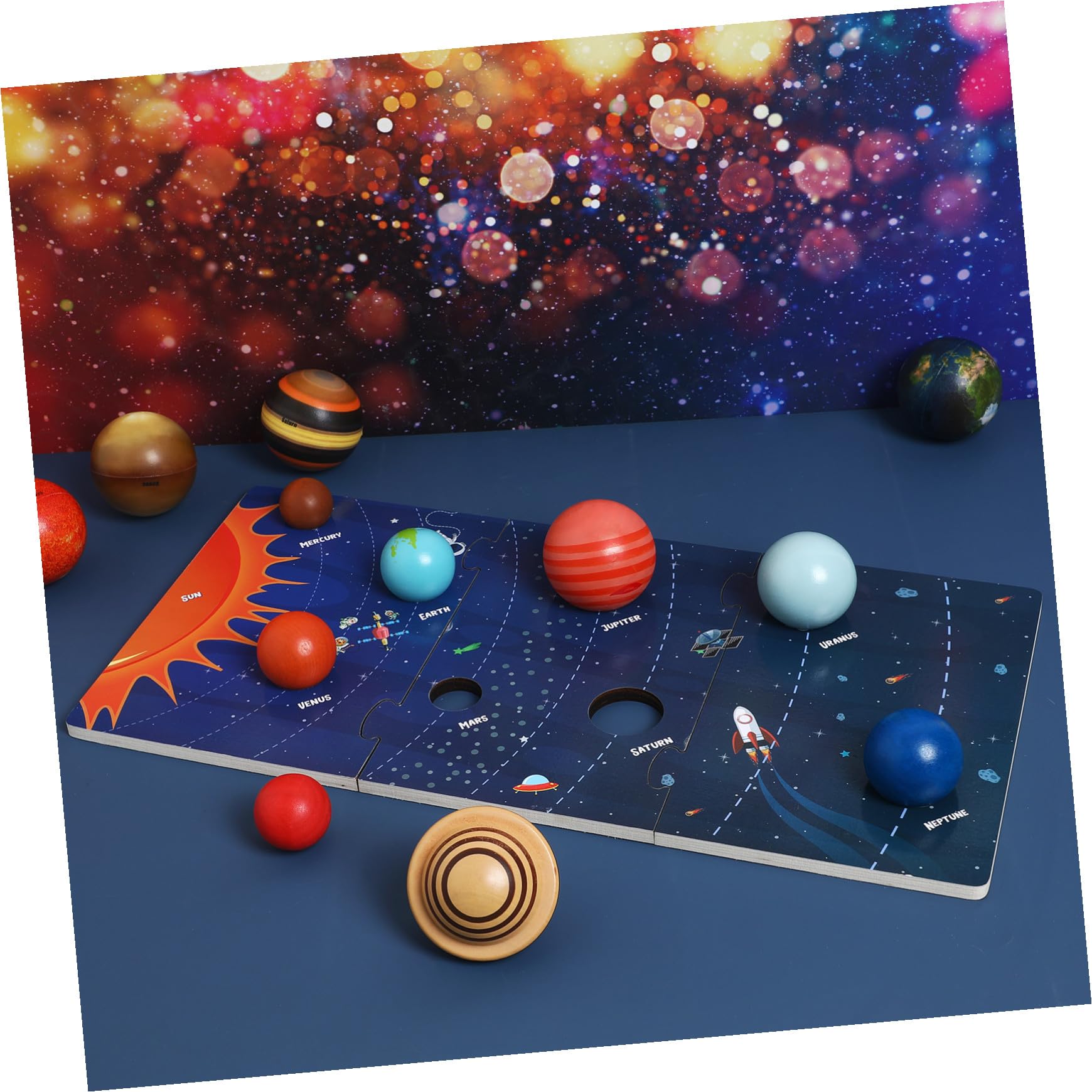 Abaodam Rompecabezas Superficie Lisa para Niños del Sistema Solar de Madera Modelo Educativo y Diseño Elaborado de Planetas Adecuado para Aprendizaje Espacial