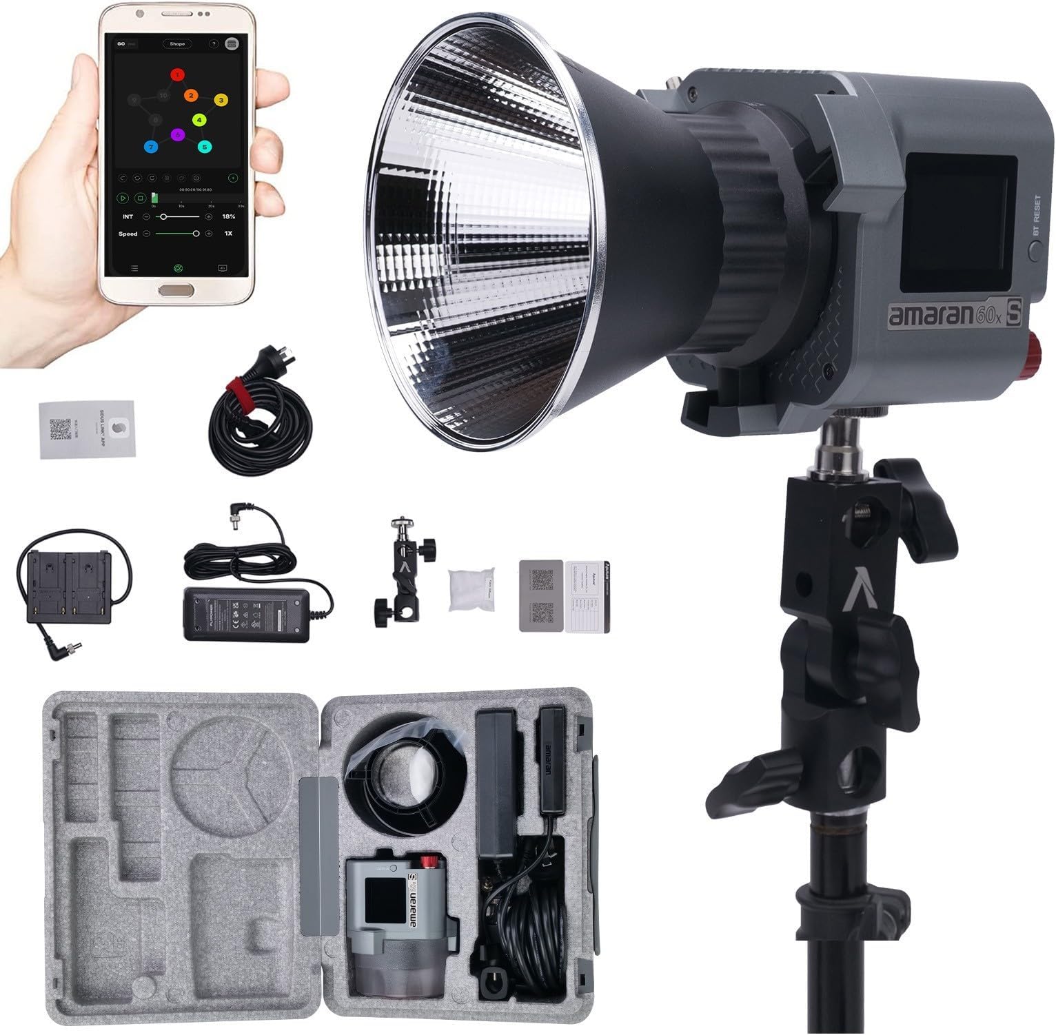 Amaran COB 60x S 65W Bi-Color LED Video Light 2700k-6500k Bowens Mount Studio LED with App Control, for Filmmaking Live Streaming Videography