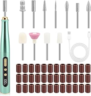 VINGVO Cordless Electric Nails Drill Filer Set, Professional Manicure Pedicure Kit with Bits for Acrylic, Portable Electric Files & Buffers for Toenail Cuticle Hand Foot Care Polish Tool (Green)