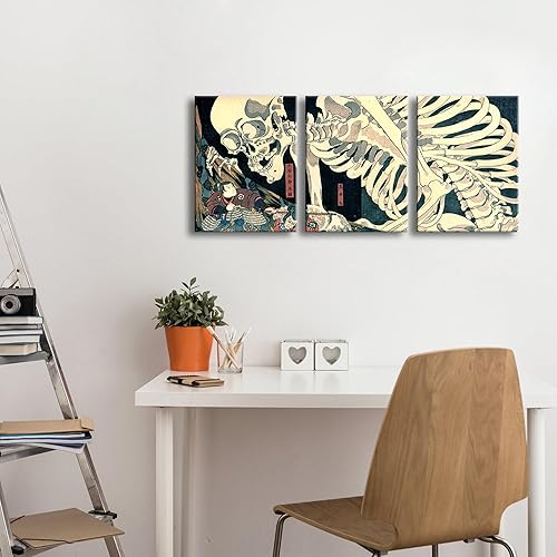 Vista 89 de Wieco Art Great Wave of Kanagawa Katsushika Hokusai 3 piezas modernas sobre lienzo estirado impresiones sobre lienzo, arte de pared para decoración