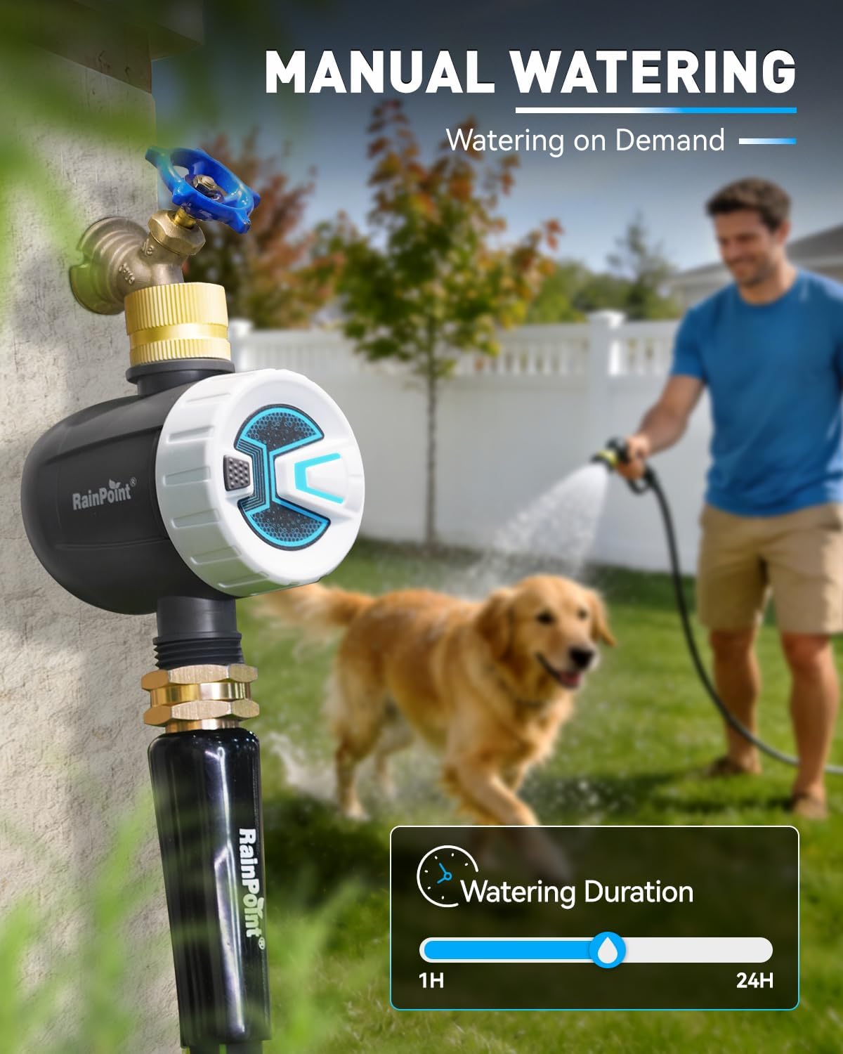RAINPOINT WiFi Water Timer, Sprinkler Timer for Garden Hose, Smart Automatic Irrigation System with Brass Inlet for Yard, Lawn, APP Remote Control via 2.4Ghz WiFi and Bluetooth