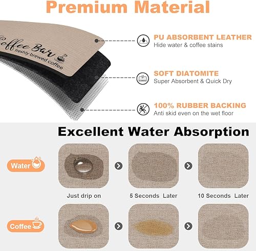 Miniatura 5 de Findosom Tapete de secado de platos de 12" x 20", súper absorbente y cortable, tapete para café, tapete para platos que oculta manchas para encimera