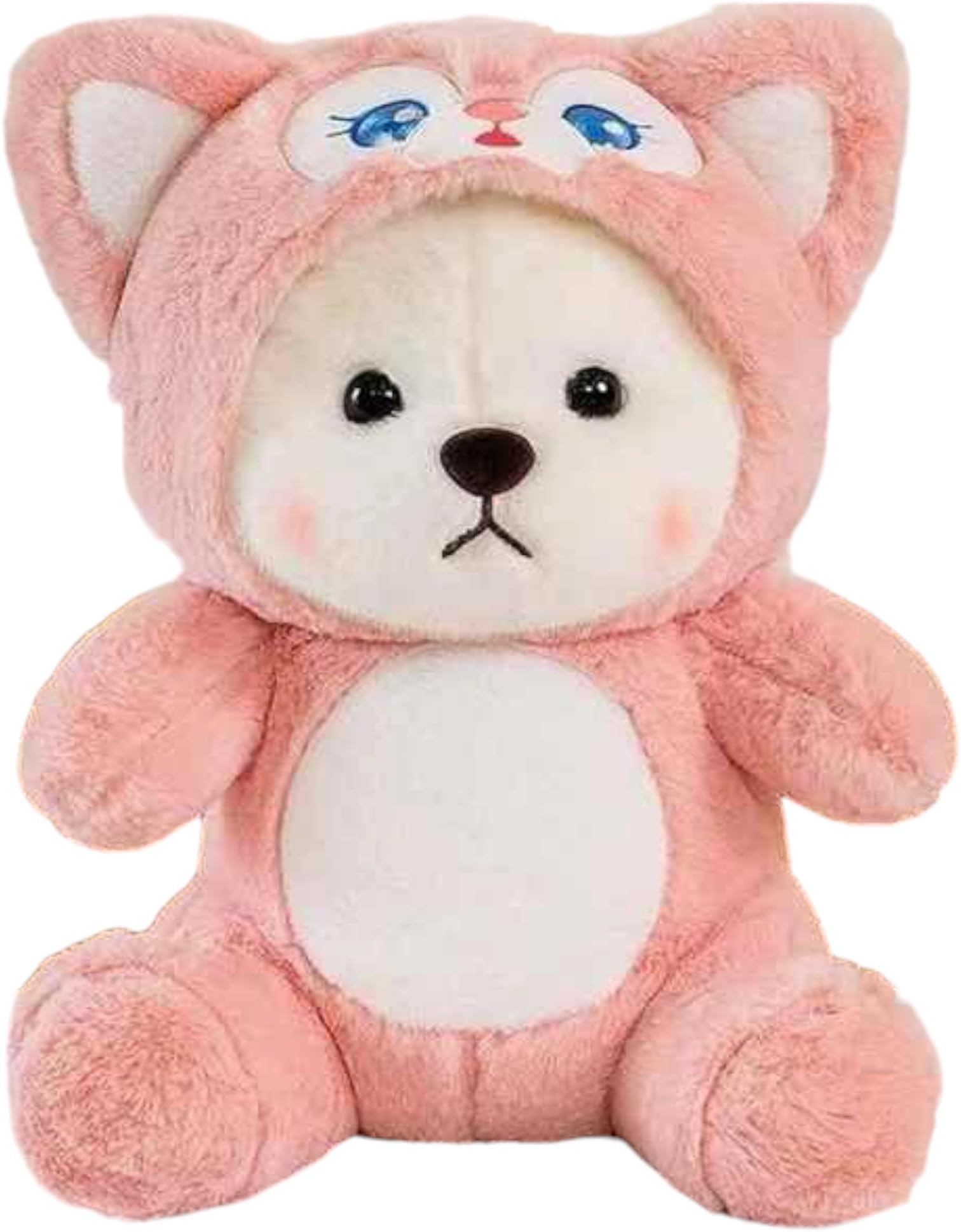 Plush White Bear in Pink Cat Costume, Soft Stuffed Animal Toy for Kids Girl Teddy Bear 22 cm - Pink