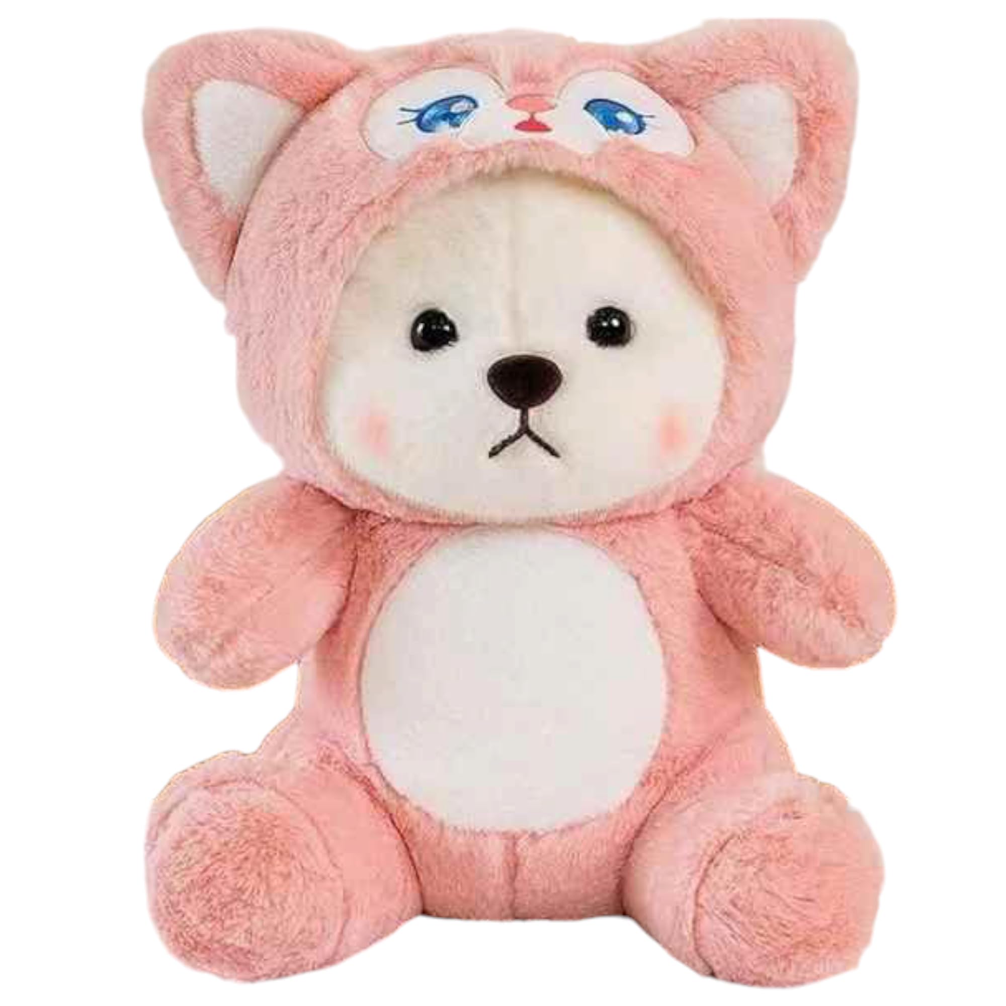 Bateu Plush White Bear in Pink Cat Costume, Soft Stuffed Animal Toy for Kids Girl Teddy Bear 22 cm - Pink