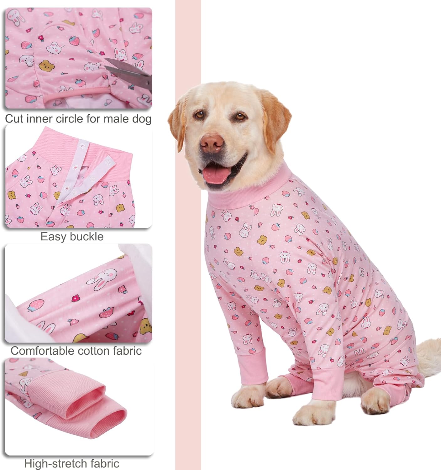 Recovery Suit for Large Medium Dogs After Surgery, Soft Breathable Anti Licking Dog Onesie E-Collar & Cone Alternative, Pet Bodysuit for Preventing Hair Loss Full Cover Wound(5XL, Pink Bunny)