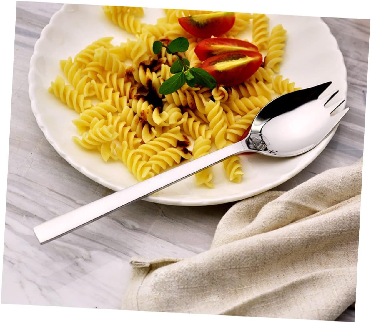 6pcs Stainless Steel Salad Spoon Long Handle Dinnerware Spoons Salad Forks for Ice Fruit Dessert Oneida Style Spork Dishwasher Safe