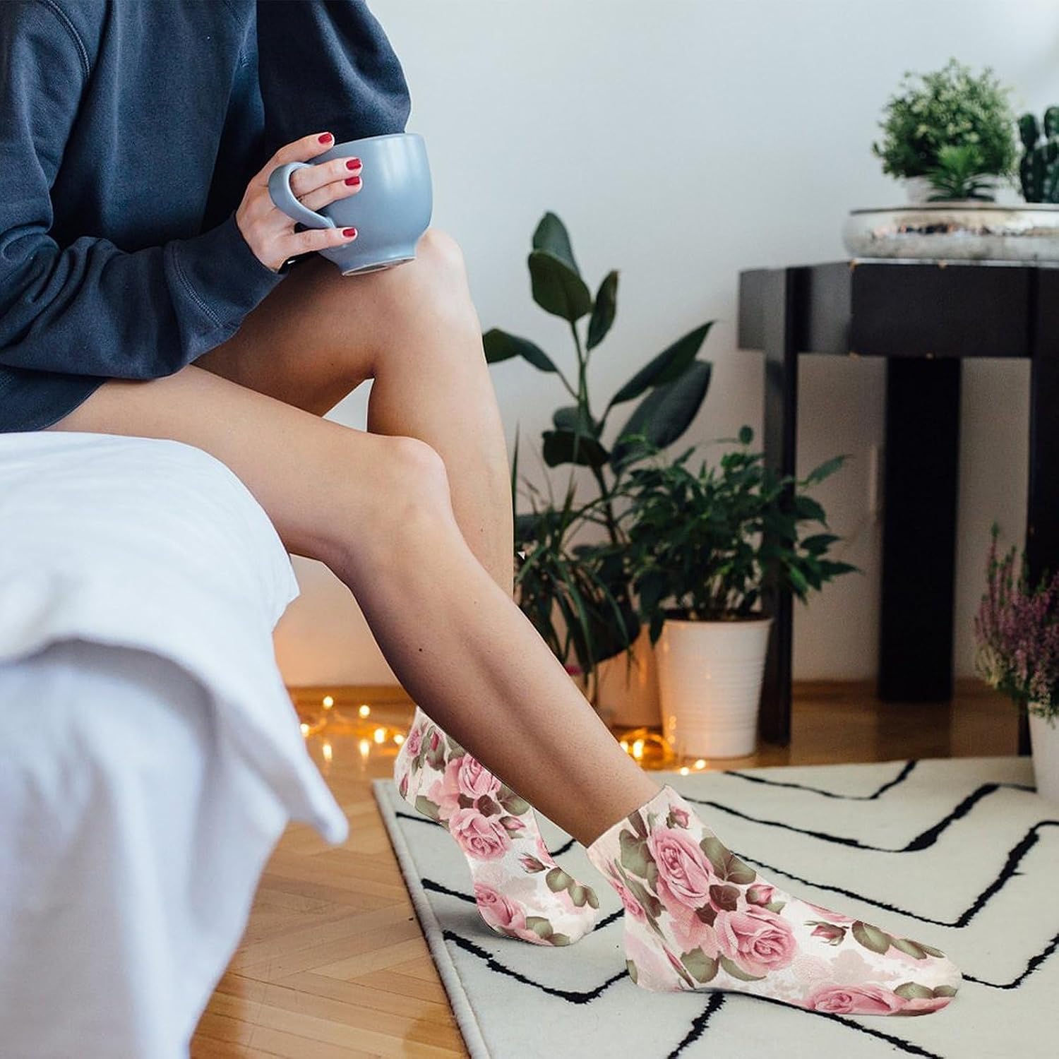 Pink Rose Floral Ankle Socks for Men Women 5 Pairs | Comfortable Casual Low Cut Socks, Lightweight No Show Breathable Athletic Socks, Soft Mini Crew Socks for All Seasons