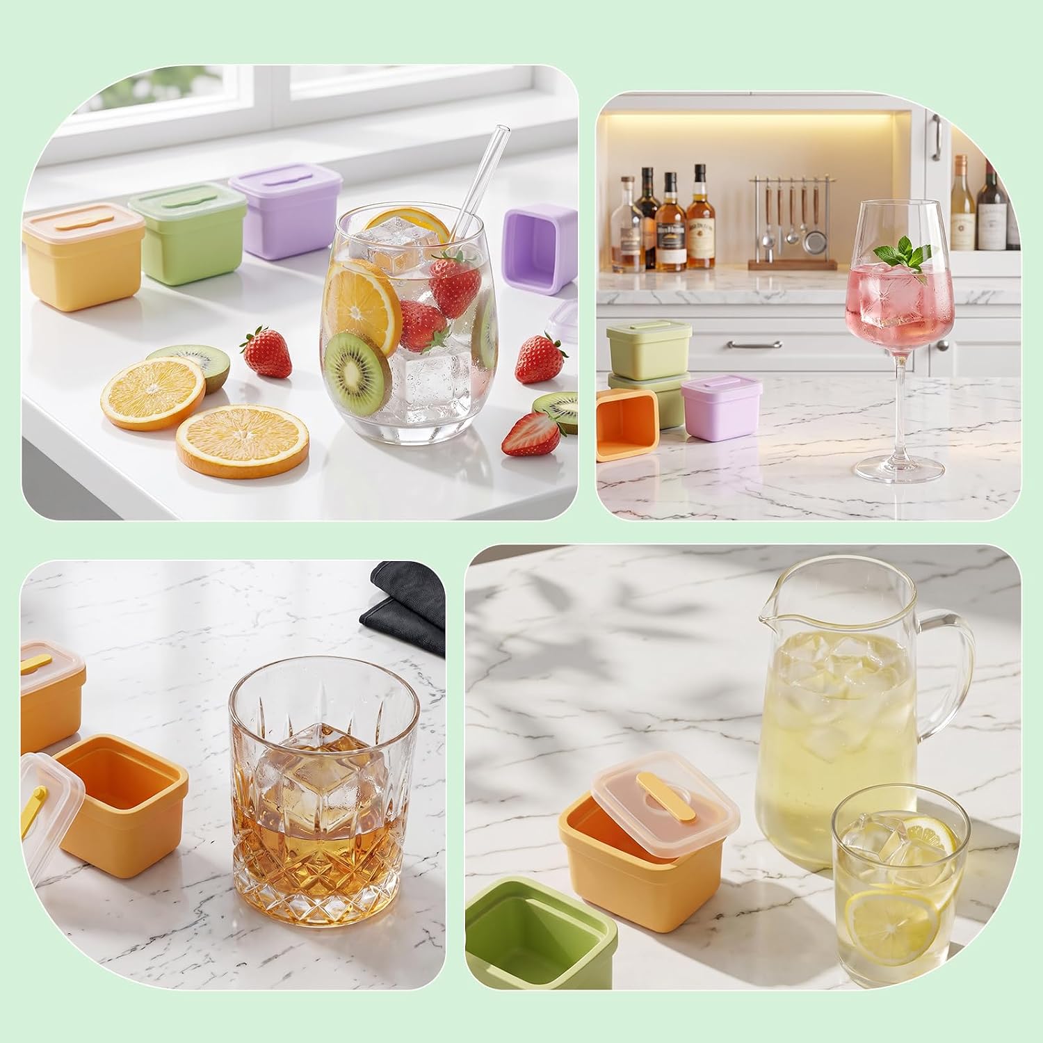 6 Pack Individual Lidded Silicone Ice Cube Trays, Easy Release