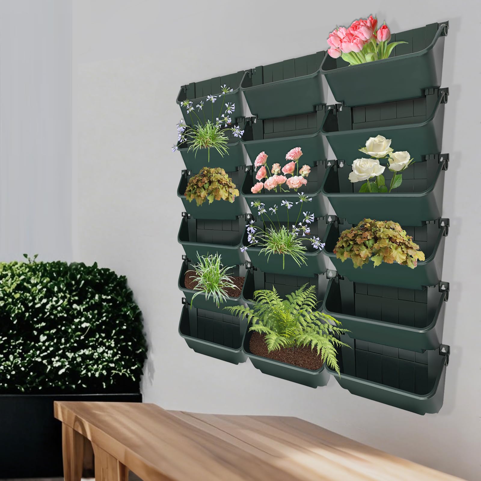 Pianta verticale sospesa da parete, con sistema di irrigazione automatico, salvaspazio, verticale, da giardino, per cortile, giardino, balcone, decorazione della casa (verde scuro)