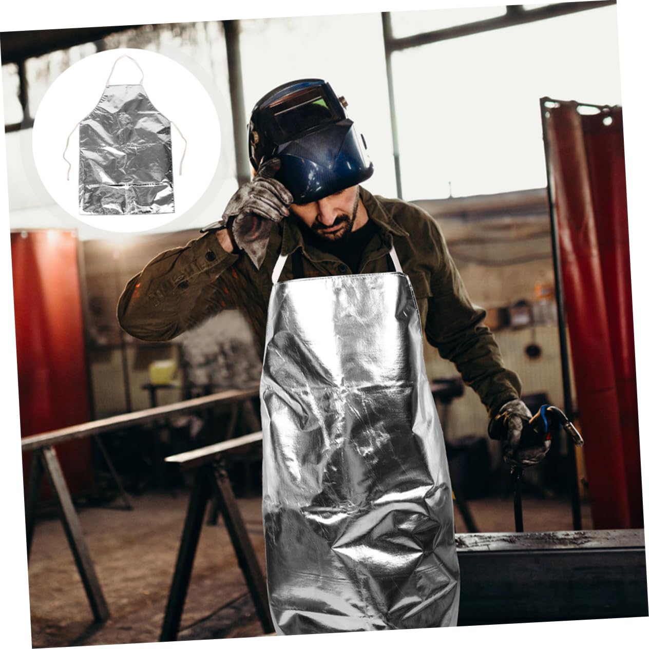 NUOBESTY Industrieschürze aus Aramid mit Aluminiumplattierung Hitzebeständige Schürze mit Verstellbaren Trägern Feuerfeste Schutzkleidung für Industrielle Schmelzarbeiten